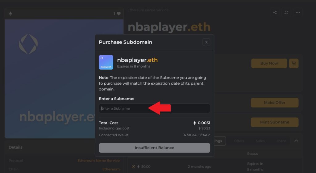 purchase a ens subdomain